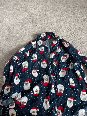 Old Navy Navy Santa Print Button-Up Pajama Top